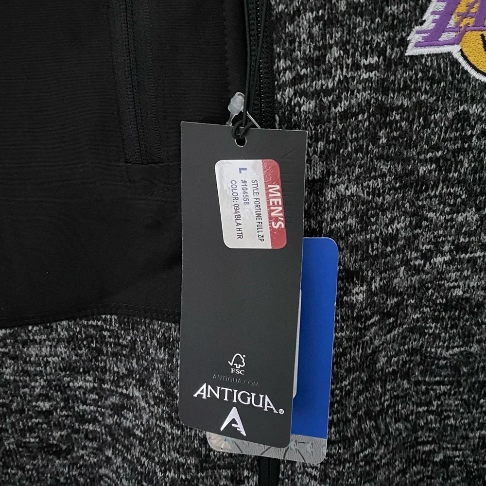 Antigua Los Angeles Lakers Fortune Full Zip Jacket Heather Black NWT Size L